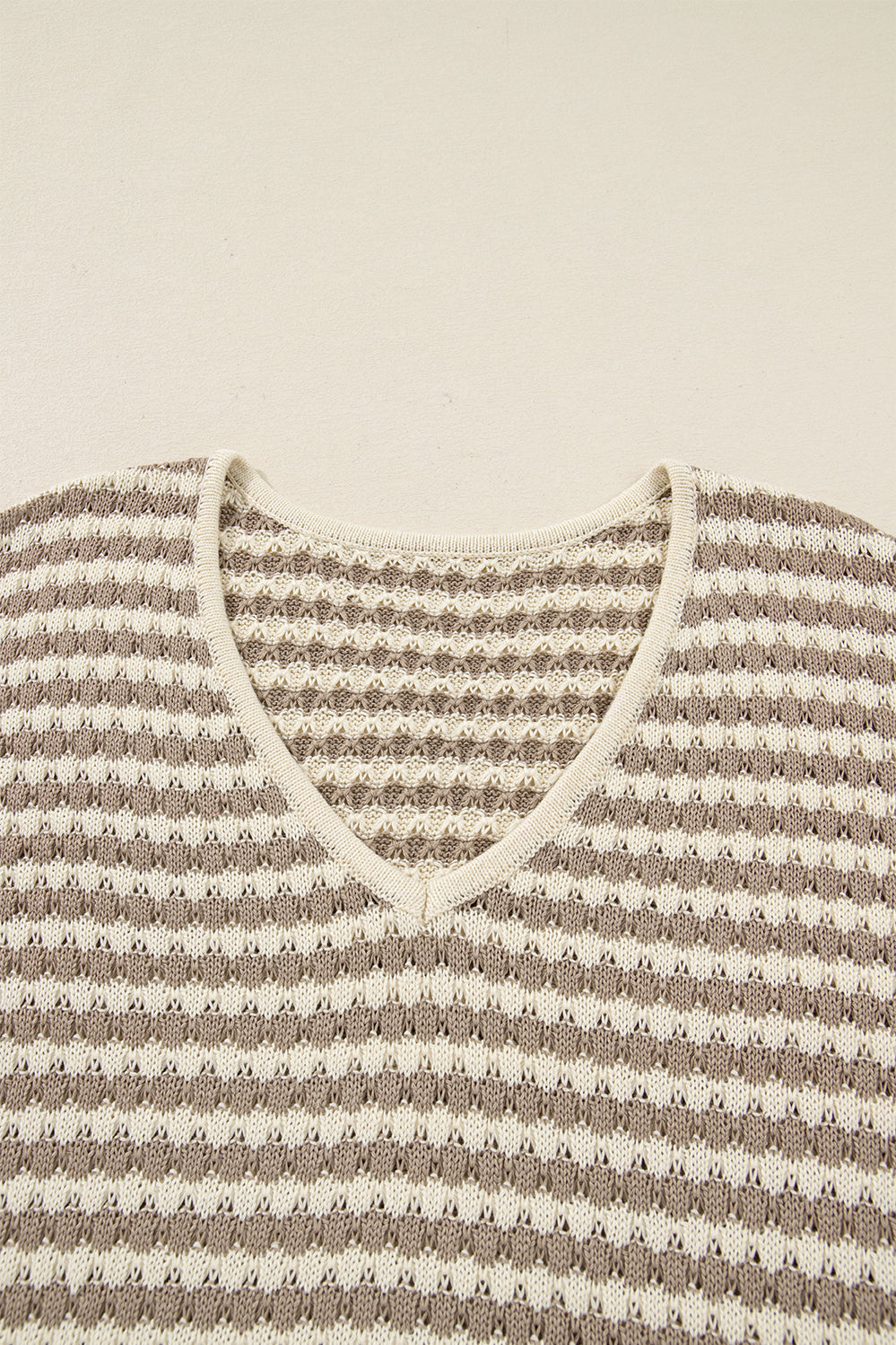 Khaki Stripe Plus Size V Neck Drop Shoulder Sweater Dear-Lover Dropshipping
